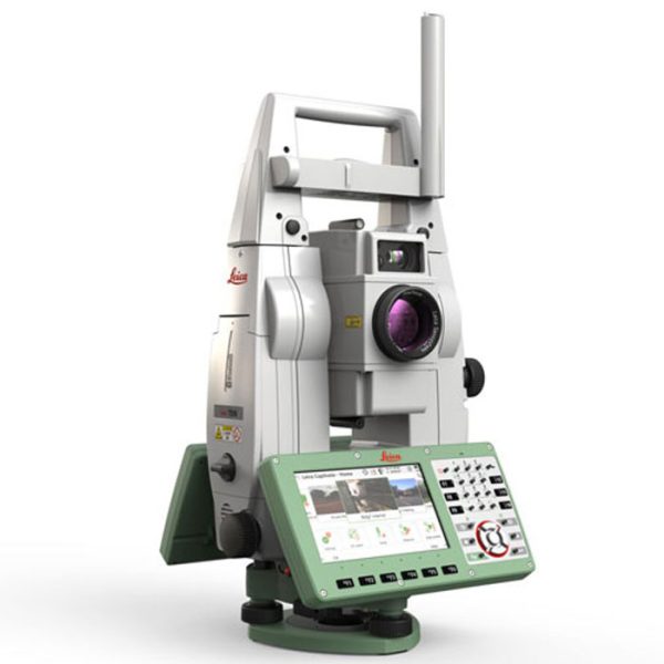 A Leica TS16 I / P Robotic Total Stations with a camera attached to it.