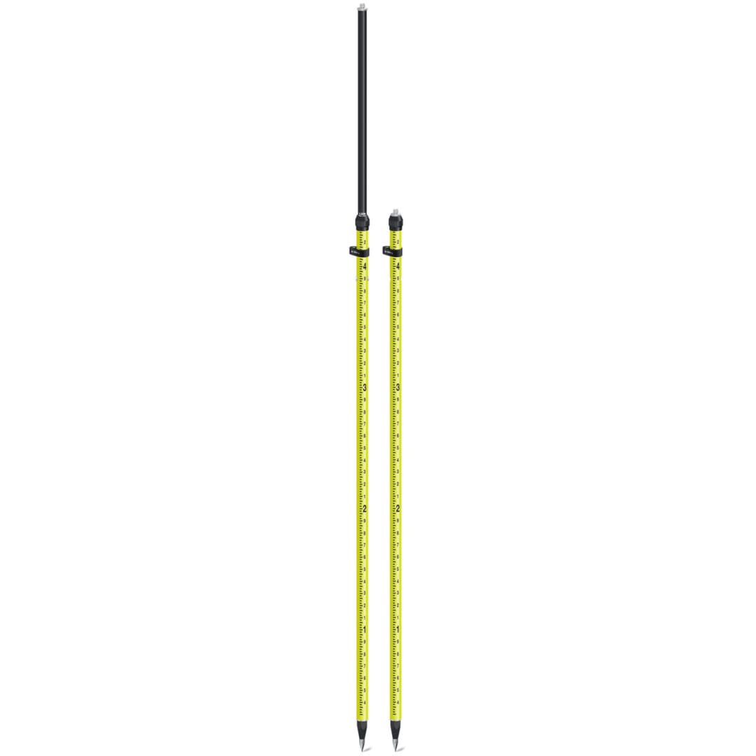Here's an alt tag for the image: Two yellow leveling rods.