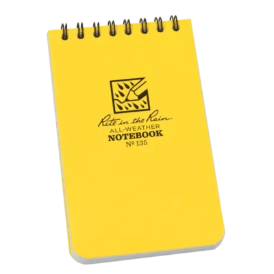 Yellow spiral-bound all-weather notebook.