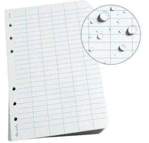 Water resistant gridded notebook paper.