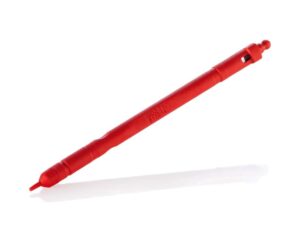 Red pen lying on a white surface.