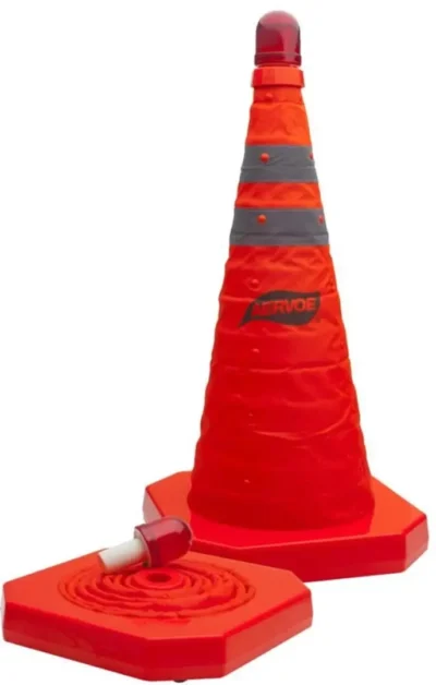 Collapsible traffic cone with LED light.