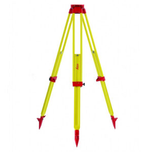 A yellow and red Leica GST120-9 Wooden Tripod on a white background.