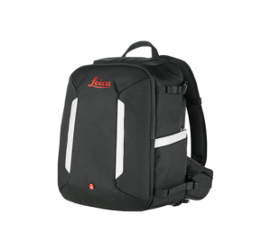 A Leica GVP736 Backpack for RTC360 865471 with a red strap.