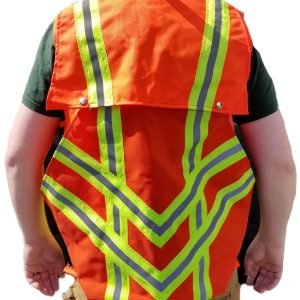 The back of a man wearing a KR Rainier Vest - Class 2 - Safety Orange.