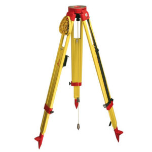 The Leica GST20-9 Wooden Tripod 394752 is yellow and red on a white background.