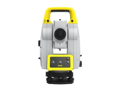 Surveying instrument with yellow and gray design.