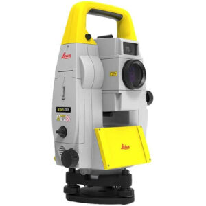 A yellow and white Leica iCON iCR70 Robotic Construction Total Station on a white background.