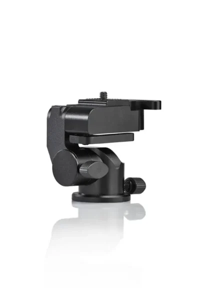 Camera tripod head on white background.