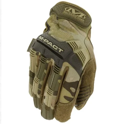 Camouflage tactical glove with protective padding.