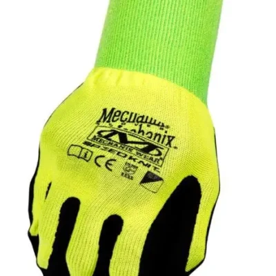 Safety glove with black and yellow design.