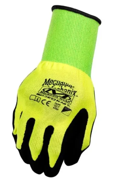 Safety glove with black and yellow design.