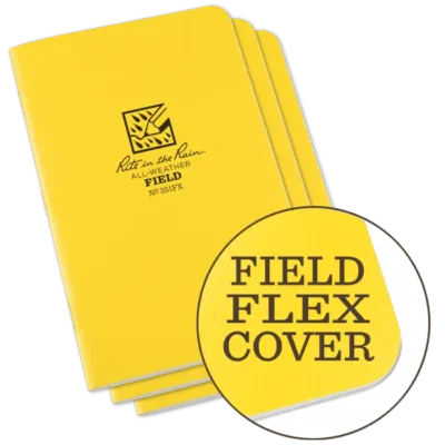 Yellow all-weather field notebook with flex cover.