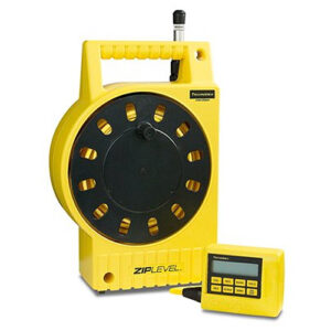 A yellow tape measure with a ZipLevel PRO-2000 High Precision Altimeter.