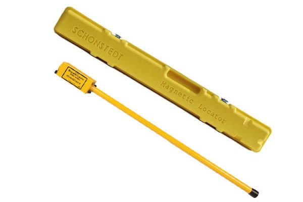A Schonstedt GA-52Cx Magnetic Locator with a yellow handle and a yellow case.