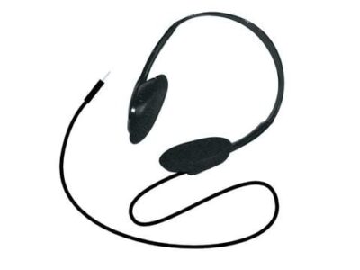 Black wired headphones with a headband.