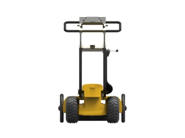 A yellow wheeled cart on a white background.