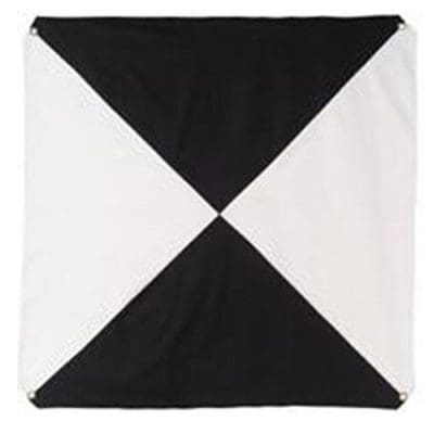 Black and white quartered maritime flag.