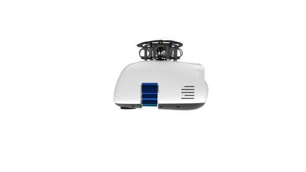 A white and blue Microdrone Payload mdLiDAR1000HR aaS on a white background.