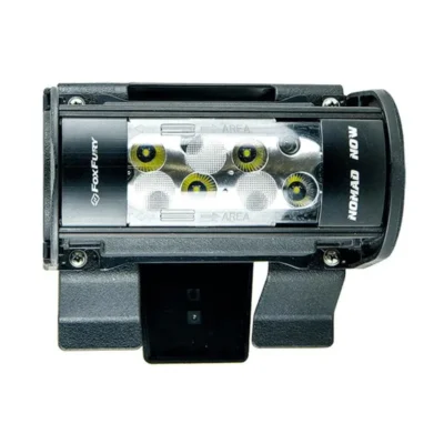 Black LED bike light, front view.