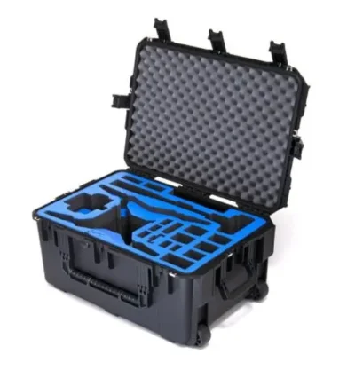 Black protective case with foam interior open.