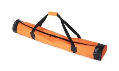 Orange carrying case with black straps.