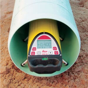 Leica measuring device inside a cylindrical pipe.