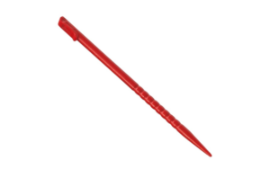 Red plastic stake for outdoor use.