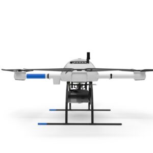A white and blue Microdrone mdLiDAR1000 UHR on a white background.