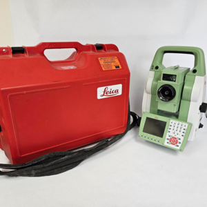 A Leica TS15 I 1" R1000 Total Station with PS - Pre-Owned 780882-1625202 with a camera and a red case.