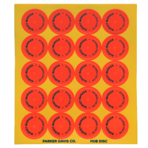 Sheet of orange survey marker discs.