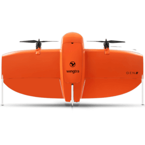 Here's an alt tag for the image: Orange Wingtra Gen II drone.