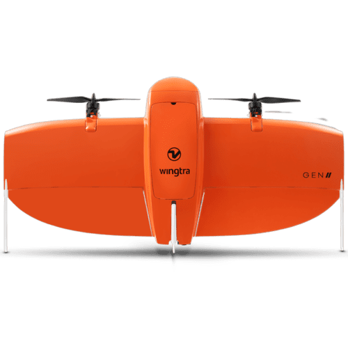 Here's an alt tag for the image: Orange Wingtra Gen II drone.