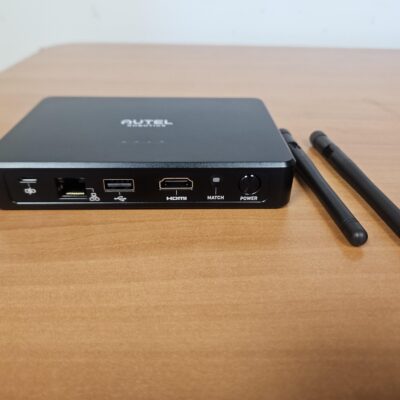 Black electronic device with two antennas.