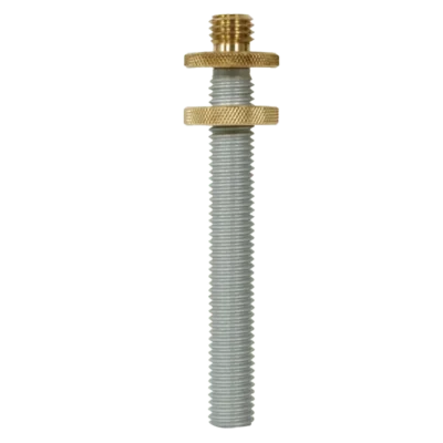 Here's an alt tag for the image: Long threaded rod with brass fittings.
