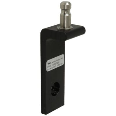 Black L-bracket with a metal rod.