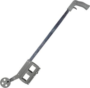 Here's an 8-word alt tag for the image: Gray wheeled line striper with ergonomic handle.