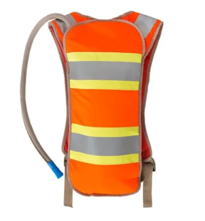 Orange hydration vest with reflective stripes.