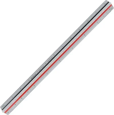 Silver architect scale with red and black lines.