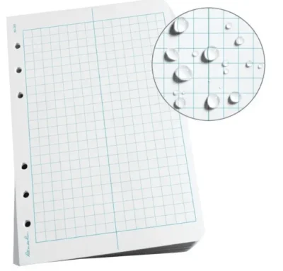 Water resistant grid paper notepad.
