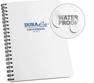 Waterproof DuraRite Universal spiral notebook.