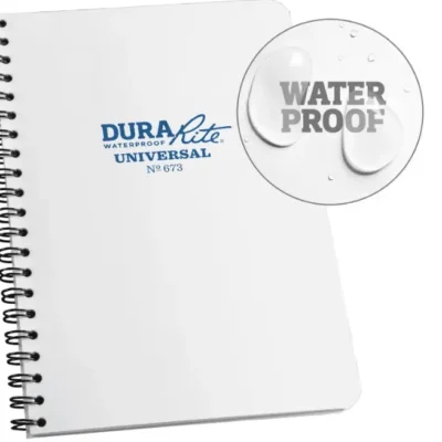 Waterproof DuraRite Universal spiral notebook.