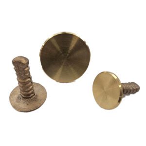 Brass screws with varying heads and textures.