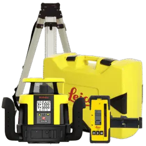 Leica surveying equipment with tripod and case.