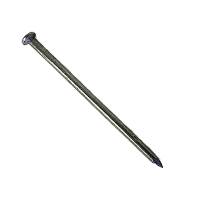 Metal nail with a flat head.