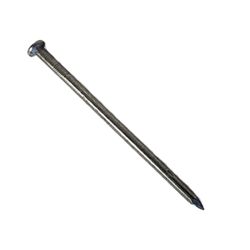 Metal nail with a flat head.