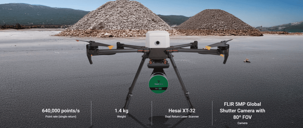 Drone with laser scanner in outdoor setting.