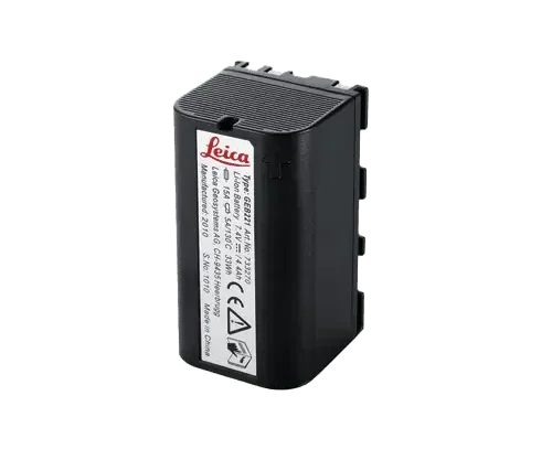 Leica camera battery on white background.