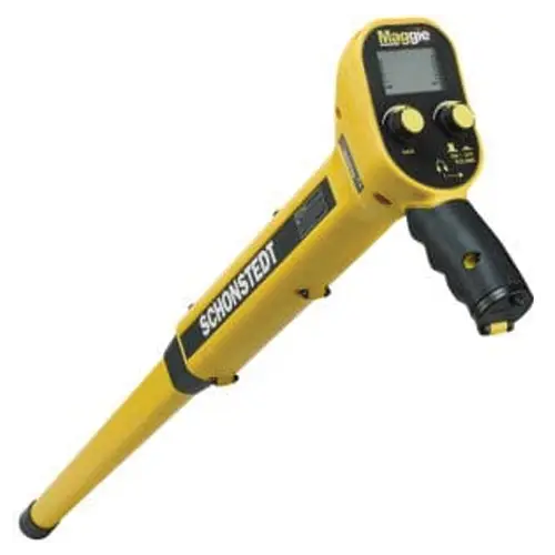 Yellow Schonstedt magnetic locator with handle.