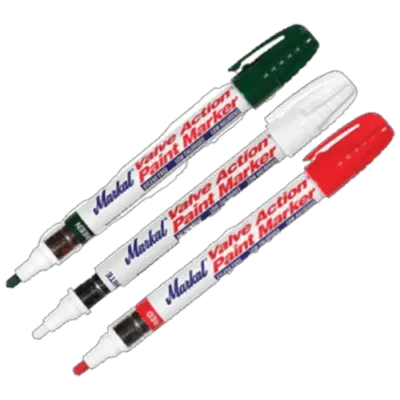 Three colored valve action paint markers.